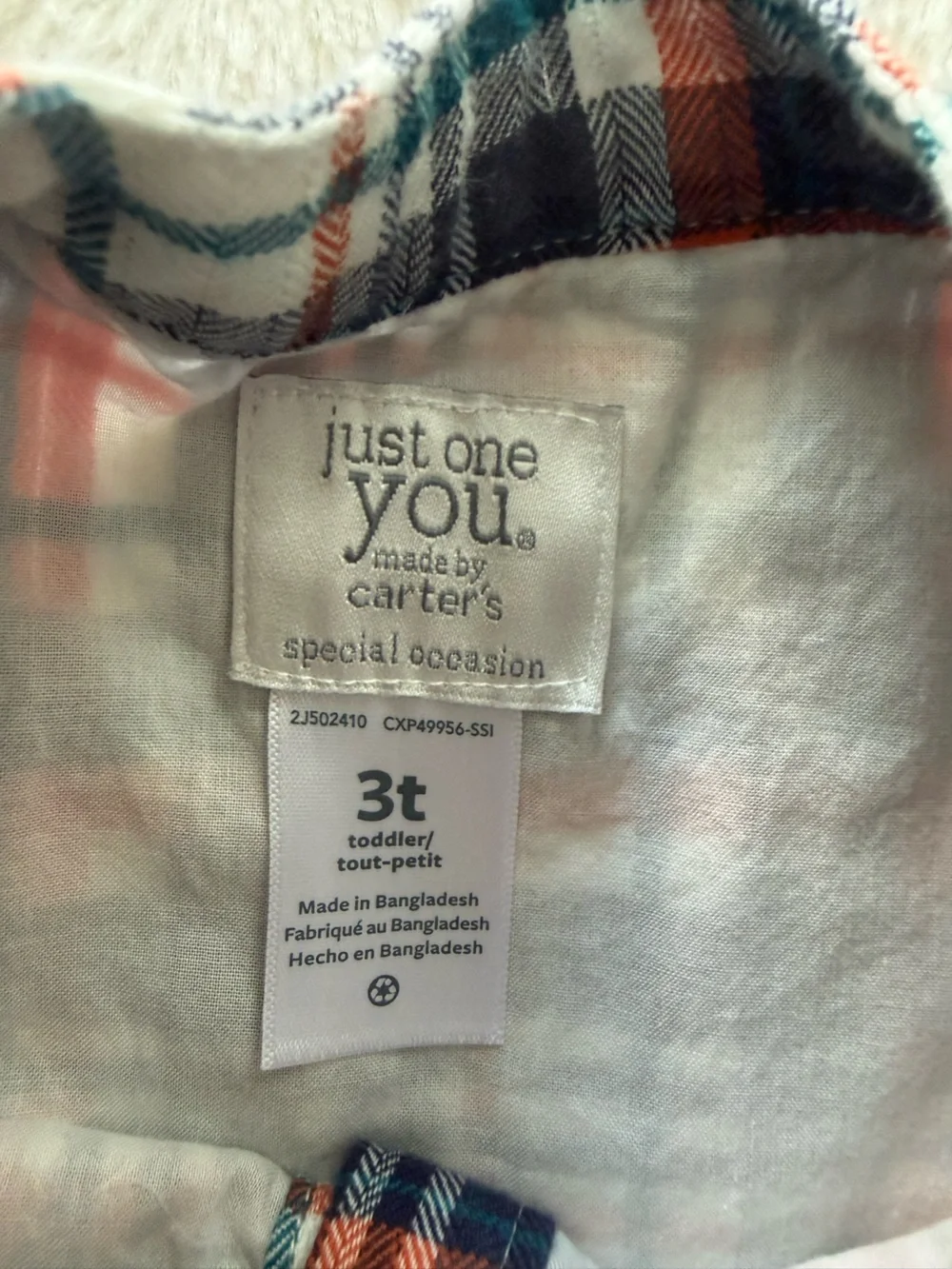 Carter's Plaid Button-Front Dress in Navy, Rust & Cream